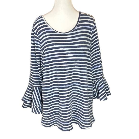 Lane Bryant Striped Tie Dye Knit Top Ruffle Sleeve Size 14/16 - Picture 1 of 7